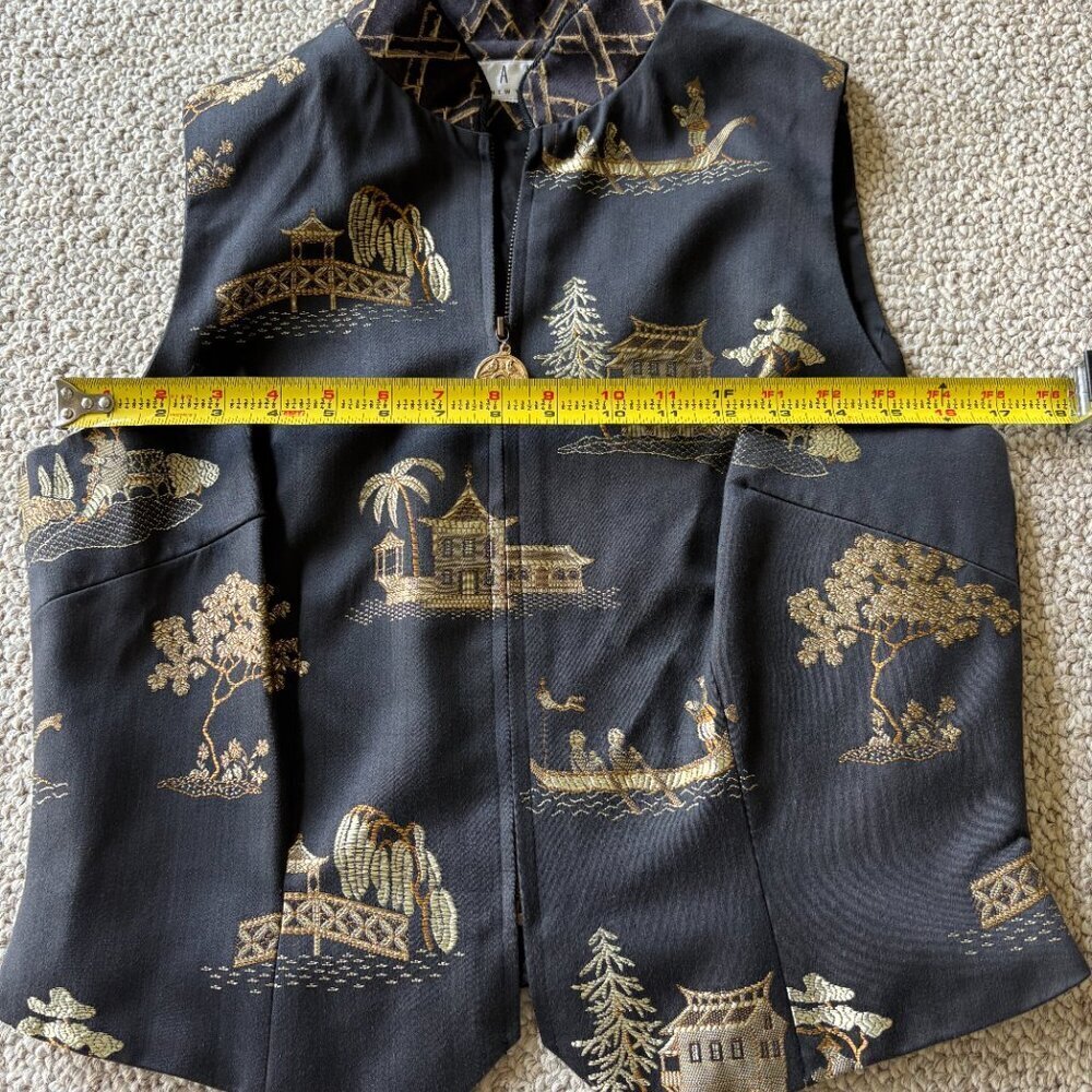 Vintage TAPP New York Vest | S/M | Black Gold Embroidered | Asian Inspired | USA - Picture 12 of 13